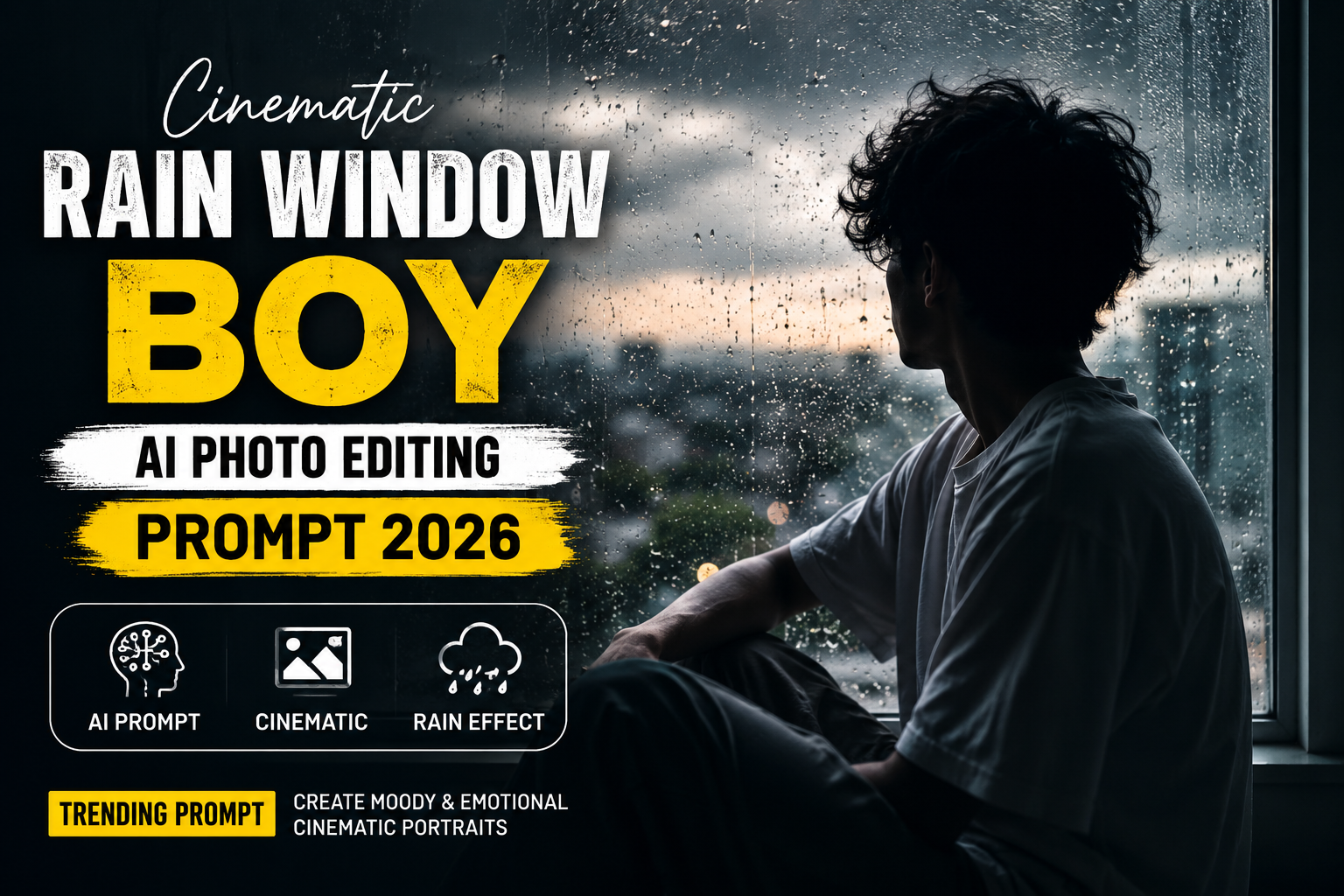 Rain Window Boy AI Photo Editing Prompt 2026