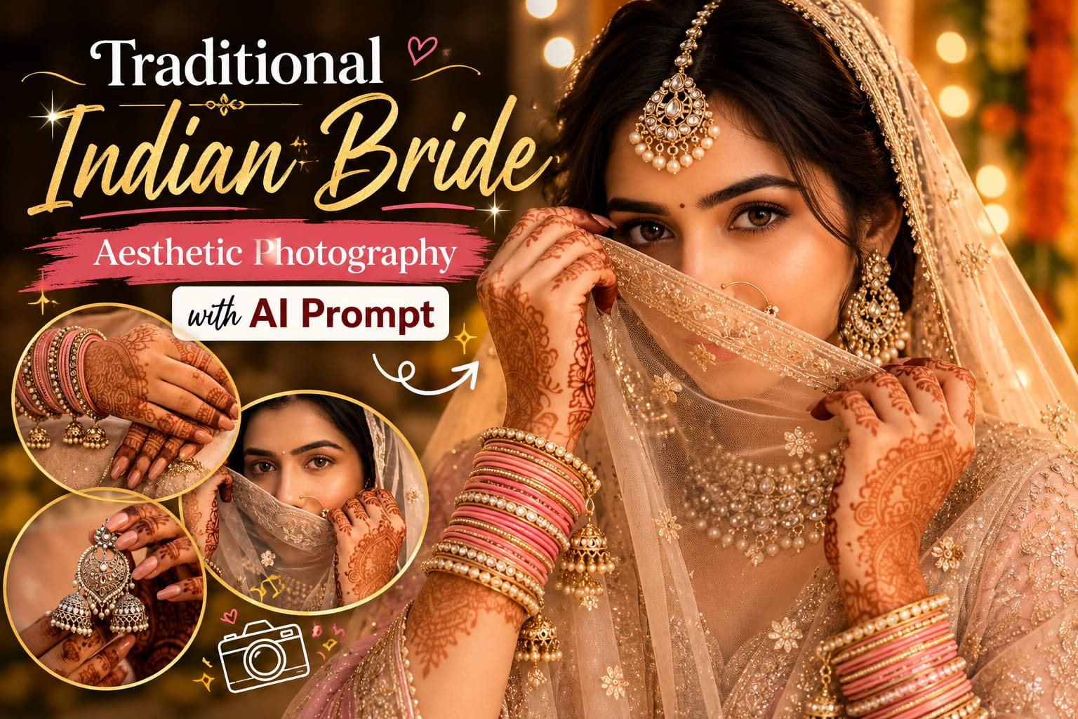 Traditional Indian Bride Aesthetic Photography with AI Prompt